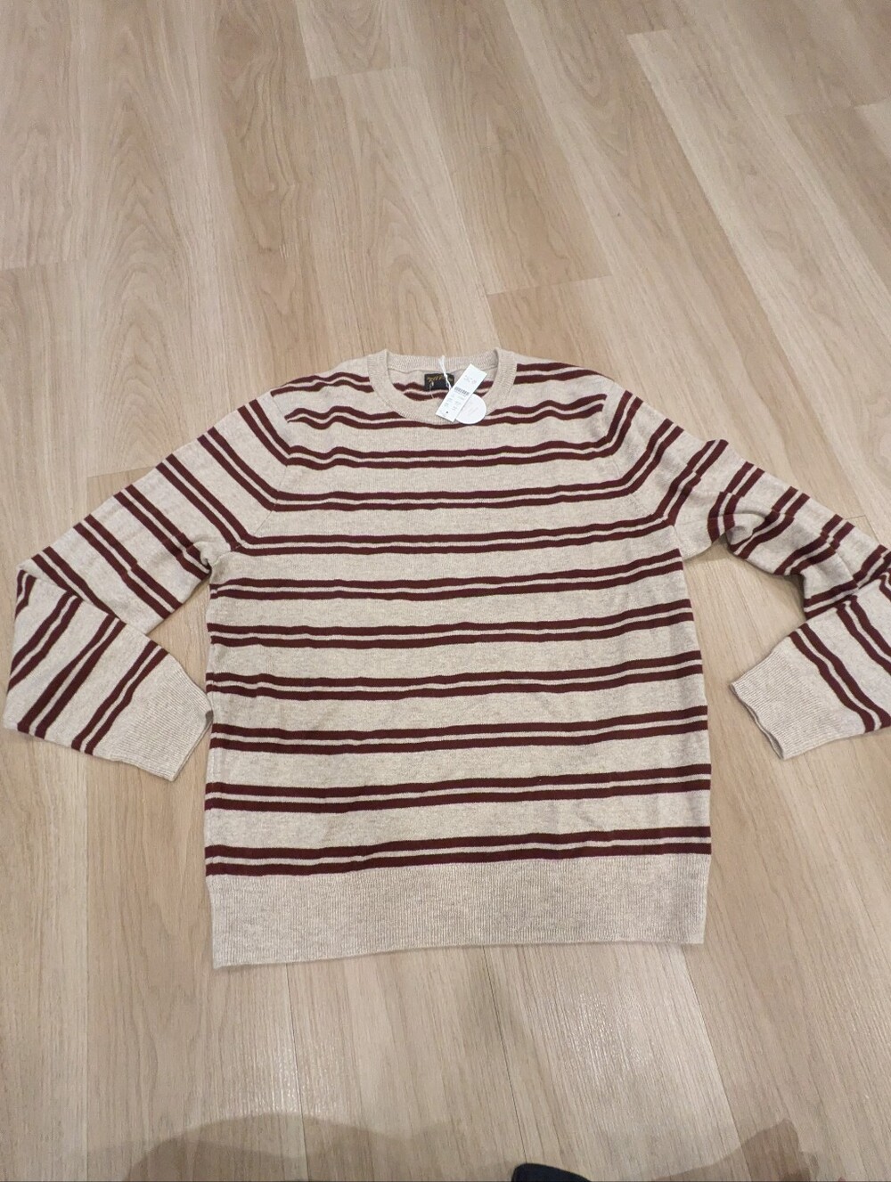 J Crew NWT Cashmere Brown Striped Sweater Size L